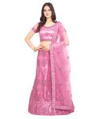 Pink embroidered net semi stitched lehenga