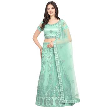 Light-green embroidered net semi stitched lehenga 1