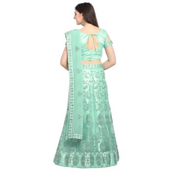 Light-green embroidered net semi stitched lehenga 2