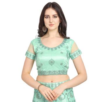 Light-green embroidered net semi stitched lehenga 3