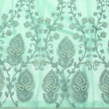 Light-green embroidered net semi stitched lehenga 4