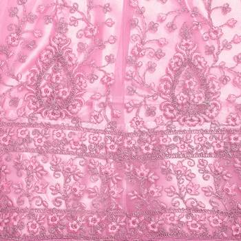Pink embroidered net semi stitched lehenga 4