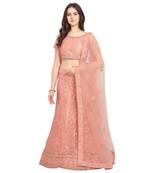 Peach embroidered net semi stitched lehenga