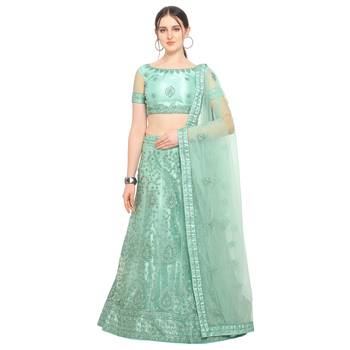 Light-green embroidered net semi stitched lehenga 1