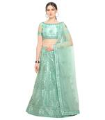 Light-green embroidered net semi stitched lehenga