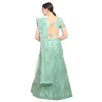 Light-green embroidered net semi stitched lehenga 2