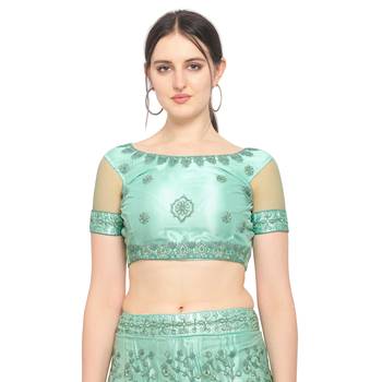 Light-green embroidered net semi stitched lehenga 3