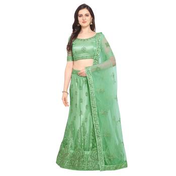 Light-green embroidered net semi stitched lehenga 1