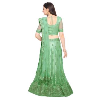 Light-green embroidered net semi stitched lehenga 2