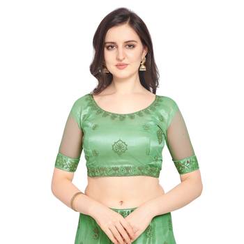 Light-green embroidered net semi stitched lehenga 3