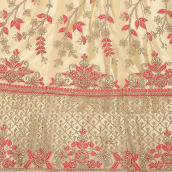Beige embroidered net semi stitched lehenga 4