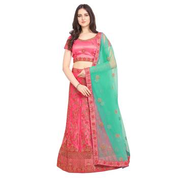 Light-pink embroidered net semi stitched lehenga 1