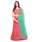Light-pink embroidered net semi stitched lehenga