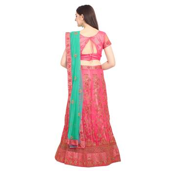 Light-pink embroidered net semi stitched lehenga 2
