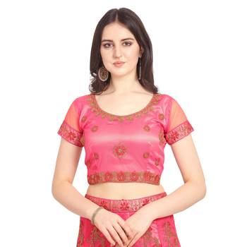 Light-pink embroidered net semi stitched lehenga 3