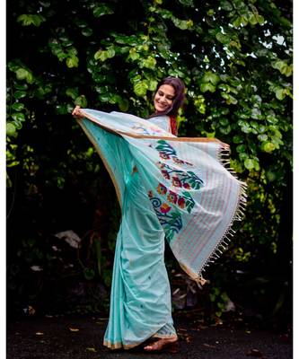 Amplify your style in this classic khadi cotton jamdani saree with multicolor floral motifs 2