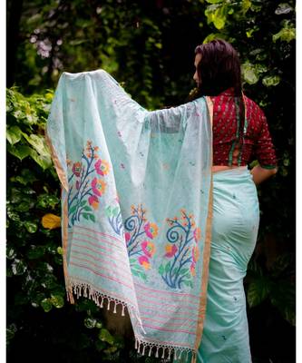 Amplify your style in this classic khadi cotton jamdani saree with multicolor floral motifs 3