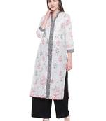 Women's Stylish Tree Print White Cotton Kurta