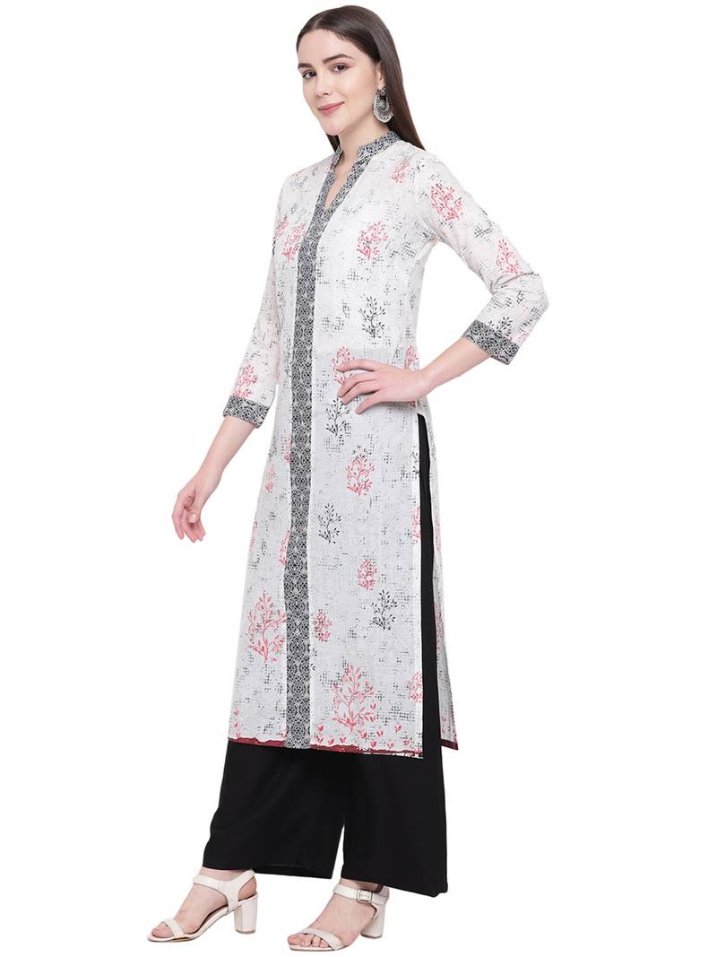 Women's Stylish Tree Print White Cotton Kurta