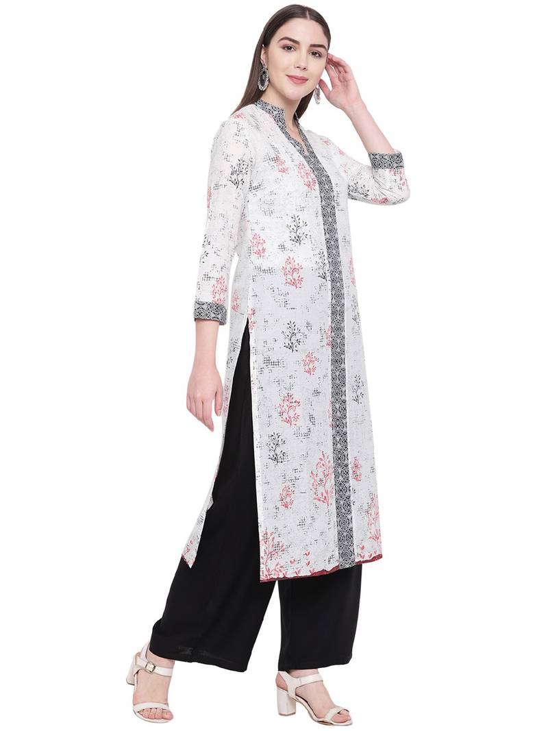 Women's Stylish Tree Print White Cotton Kurta