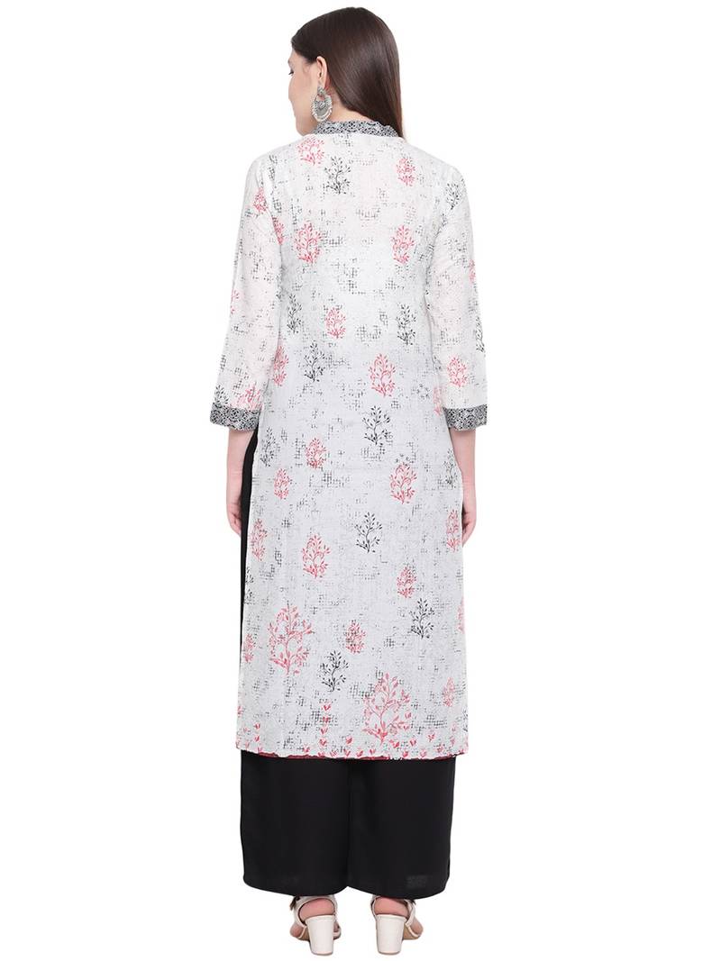 Women's Stylish Tree Print White Cotton Kurta