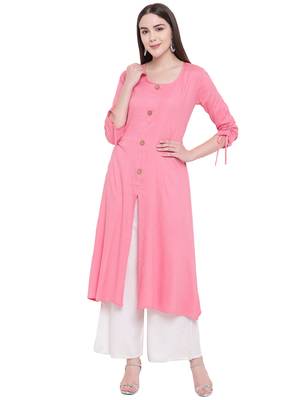 Women's Stylish Pintux Print Pink Cotton Kurta 1