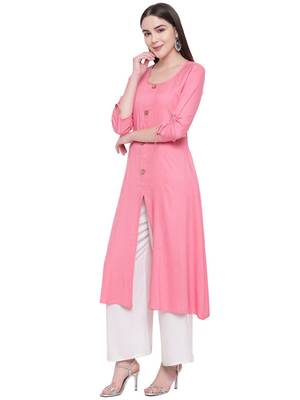 Women's Stylish Pintux Print Pink Cotton Kurta 2