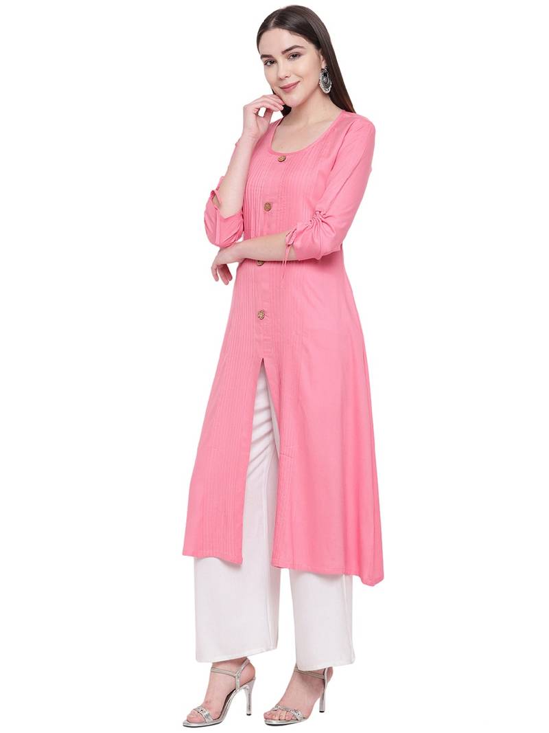 Women's Stylish Pintux Print Pink Cotton Kurta