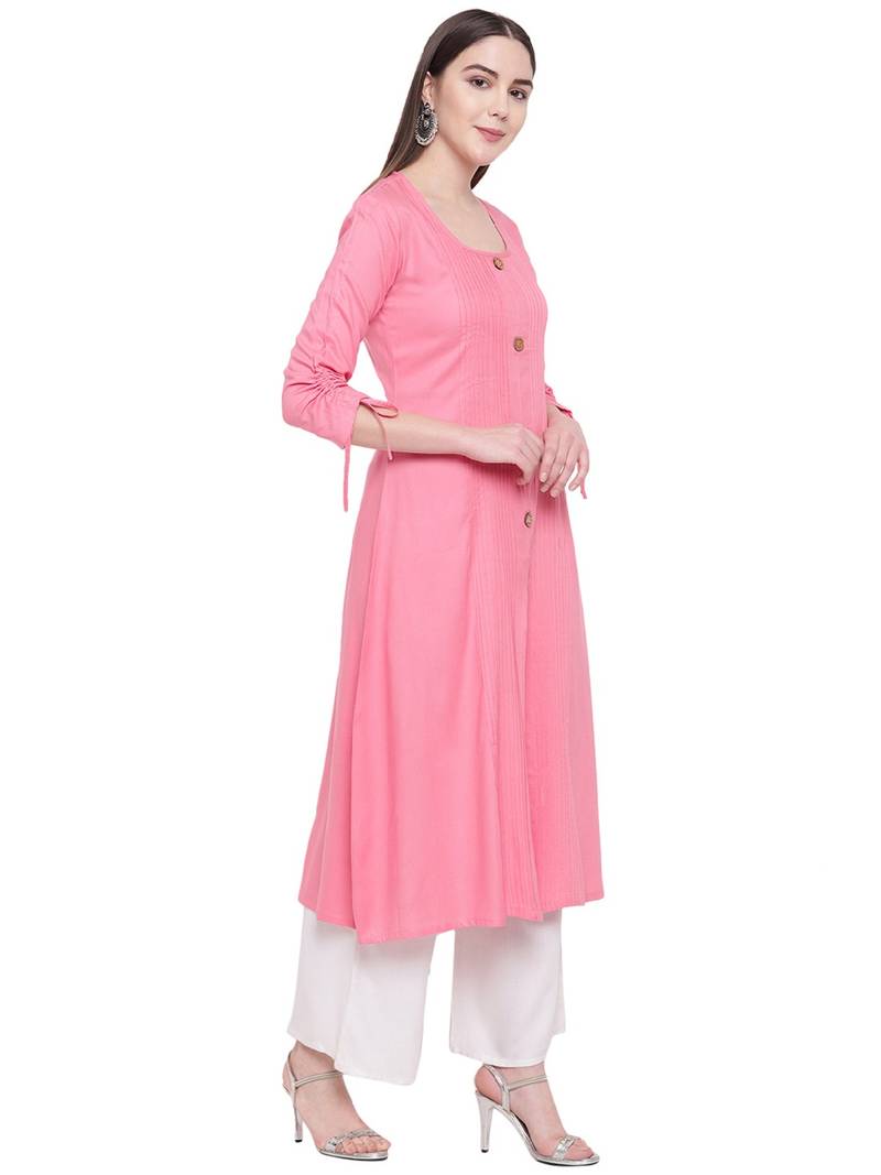 Women's Stylish Pintux Print Pink Cotton Kurta