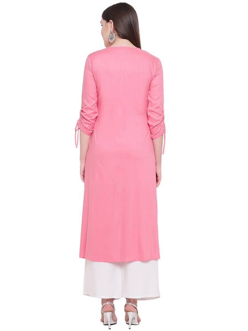 Women's Stylish Pintux Print Pink Cotton Kurta