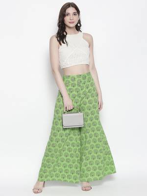 Green printed cotton palazzo-pants 1