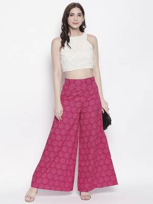 Pink printed cotton palazzo-pants 1