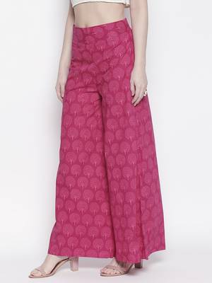 Pink printed cotton palazzo-pants 4