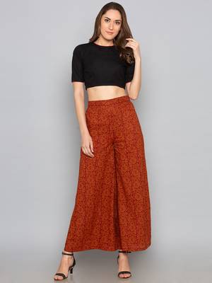 Brown printed cotton palazzo-pants 1