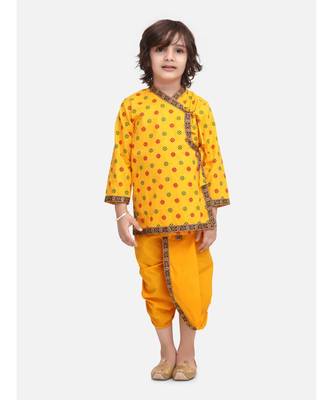 Yellow Printed cotton Angrakha Kurta Set 1