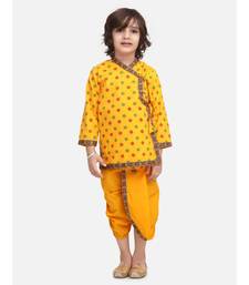 Yellow Printed cotton Angrakha Kurta Set