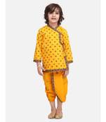Yellow Printed cotton Angrakha Kurta Set