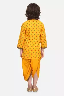 Yellow Printed cotton Angrakha Kurta Set