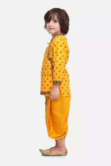 Yellow Printed cotton Angrakha Kurta Set