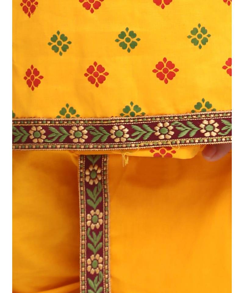 Yellow Printed cotton Angrakha Kurta Set