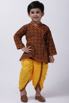 Black Printed cotton Angrakha Kurta Set