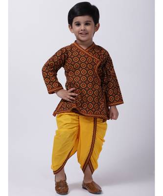 Black Printed cotton Angrakha Kurta Set 1