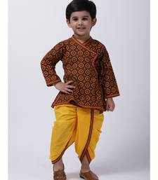 Black Printed cotton Angrakha Kurta Set