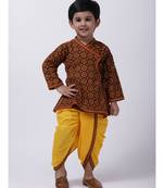 Black Printed cotton Angrakha Kurta Set