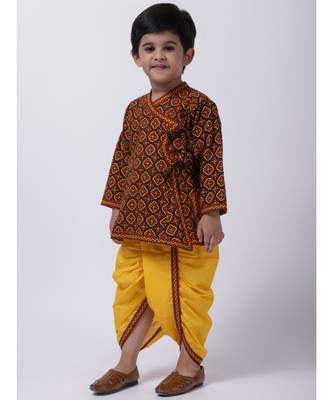 Black Printed cotton Angrakha Kurta Set 2