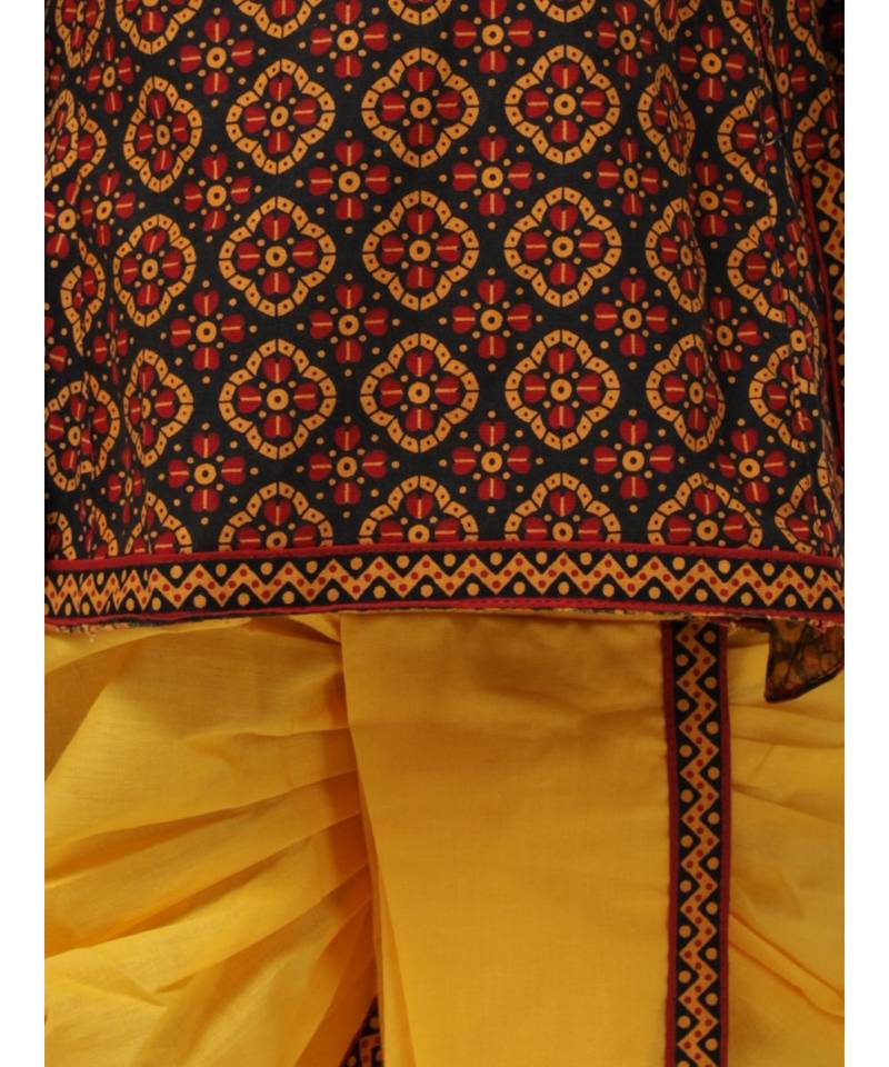 Black Printed cotton Angrakha Kurta Set