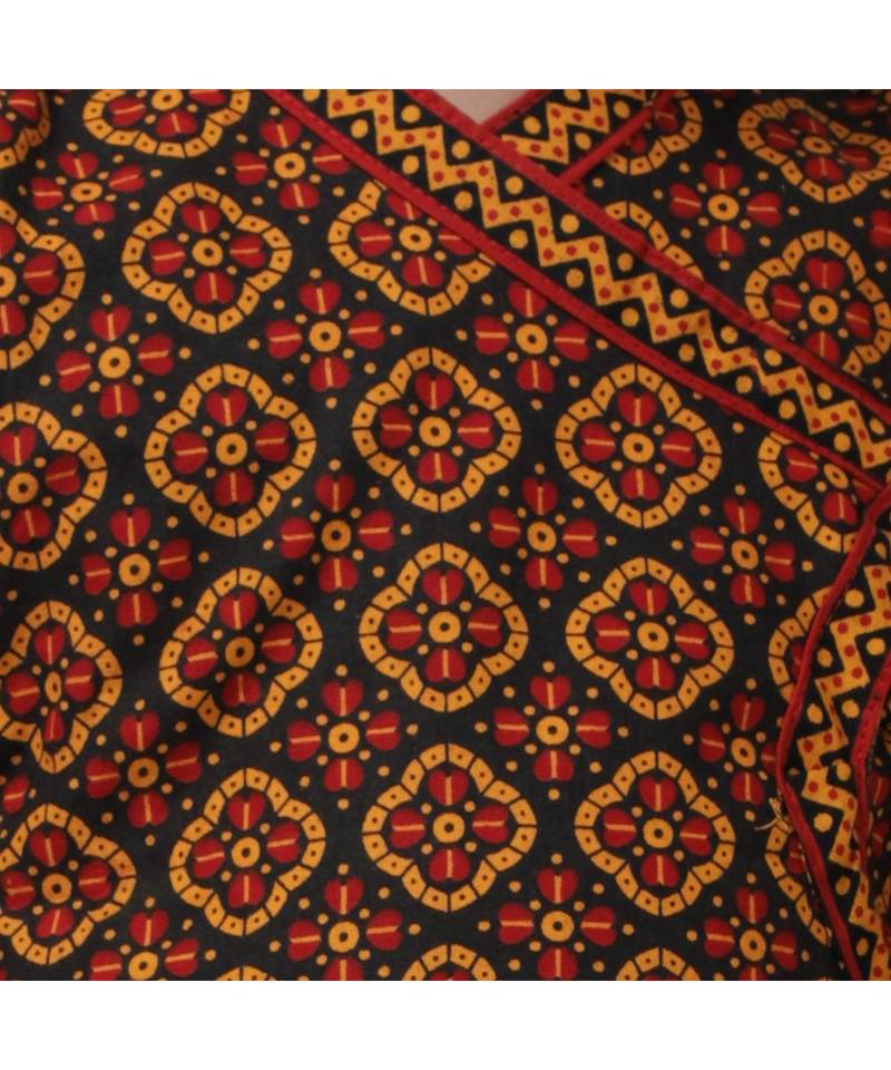 Black Printed cotton Angrakha Kurta Set
