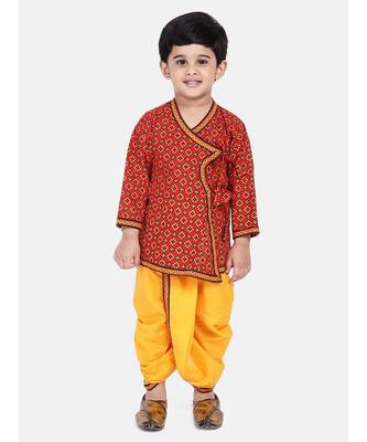 Red Printed cotton Angrakha Kurta Set 1