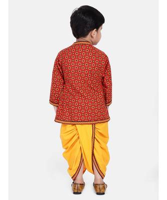 Red Printed cotton Angrakha Kurta Set 4