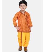 Yellow Printed cotton Angrakha Kurta Set